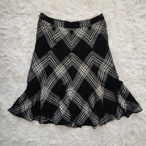 Jones New York Y2K Plaid Wool Blend Flounce Skirt Black White Midi Lined 10‎
